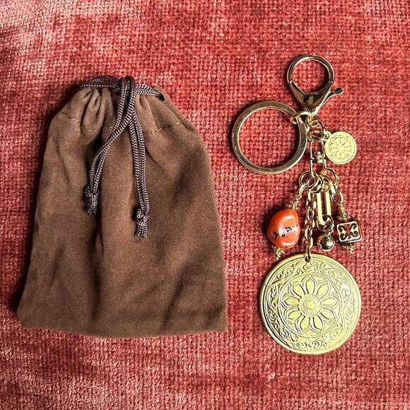 FLORAL MATTE GOLD Bag Charm Gold Tone - Picture 1 of 9